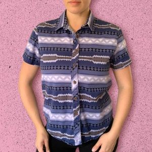 Vintage 1990s Roughrider by Circle T Blue Grey Aztec Southwestern Button Down